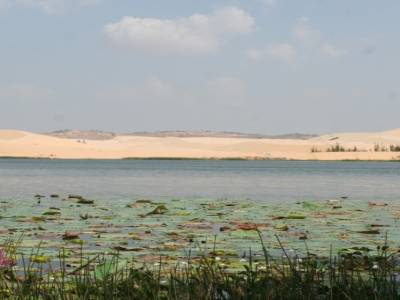 les dunes blanches derrière le lac