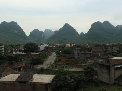 Vue de notre chambre d'hôtel à Yangshuo