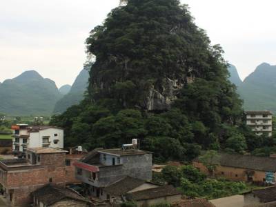 Vue de notre chambre d'hôtel à Yangshuo
