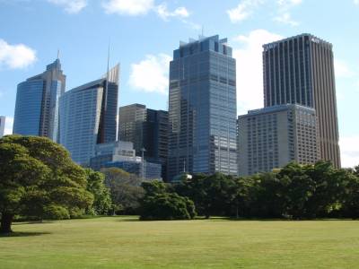 Le Royal Botanic Garden surplombé de la City