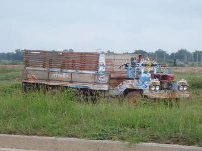 Ici tout est different : tuc-tuc, camions, boeufs...