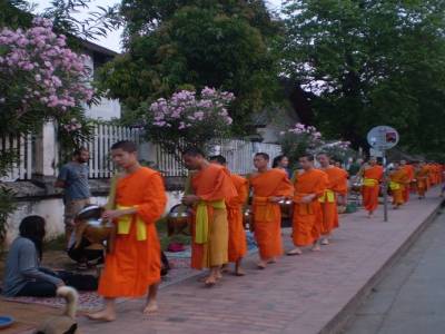 Tous les matins, dons de nourriture aux monks