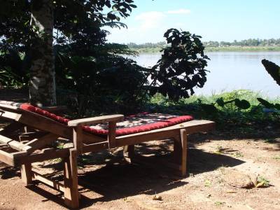 Transat au bord du Mekong dans notre guesthouse