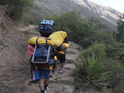 Porters, 25kg for 43 kms between 2600 and 4200m high...