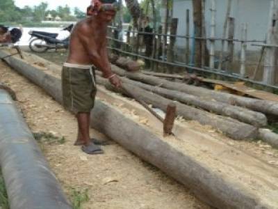 fabrication d'une pirogue dans un tronc