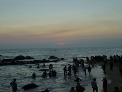 coucher de soleil et bain communal