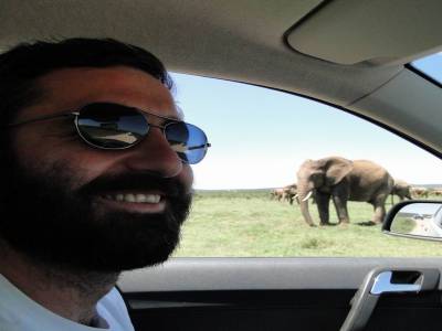 Titi et l'éléphant à Addo Elephant Parc