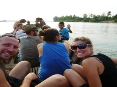 Sur une barque, en route vers un coucher de soleil. Don Det, sur le Mekong