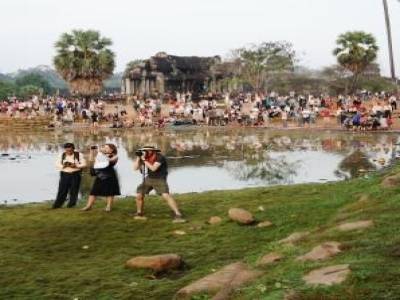 Les photographes pour le lever de soleil sur Angkor