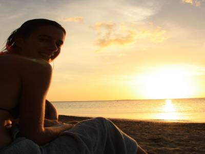 Coucher de soleil sur l'anse Vata et sur la Nanou
