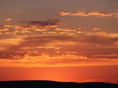 Soleil couchant sur la steppe.