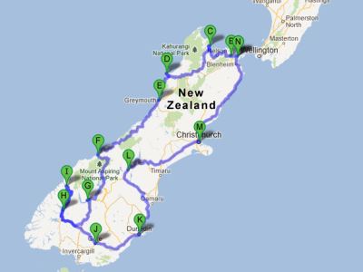 Parcours ile du sud NZ